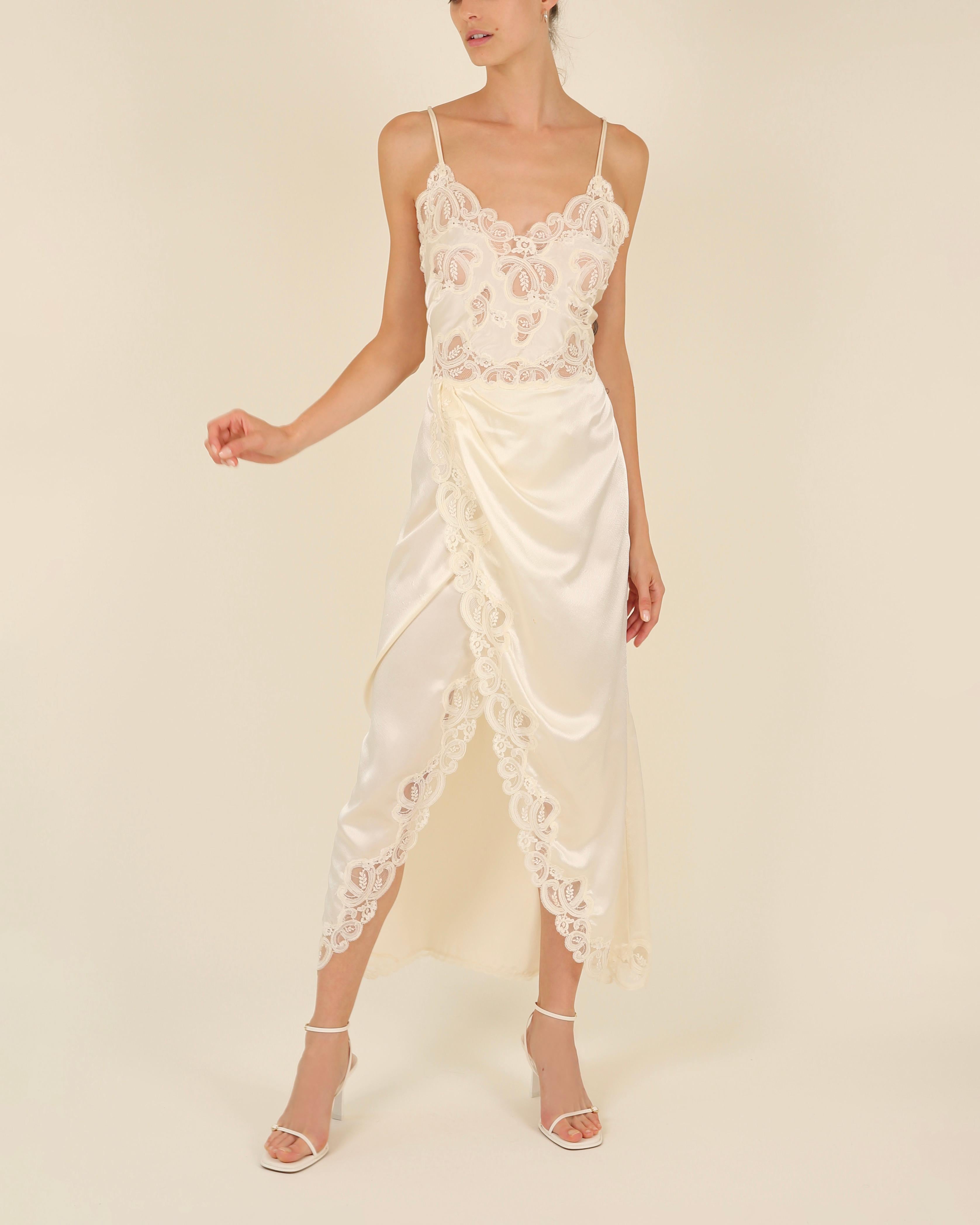 Eve Stillman vintage silk pink ivory lace slit night gown slip wedding dress For Sale 4