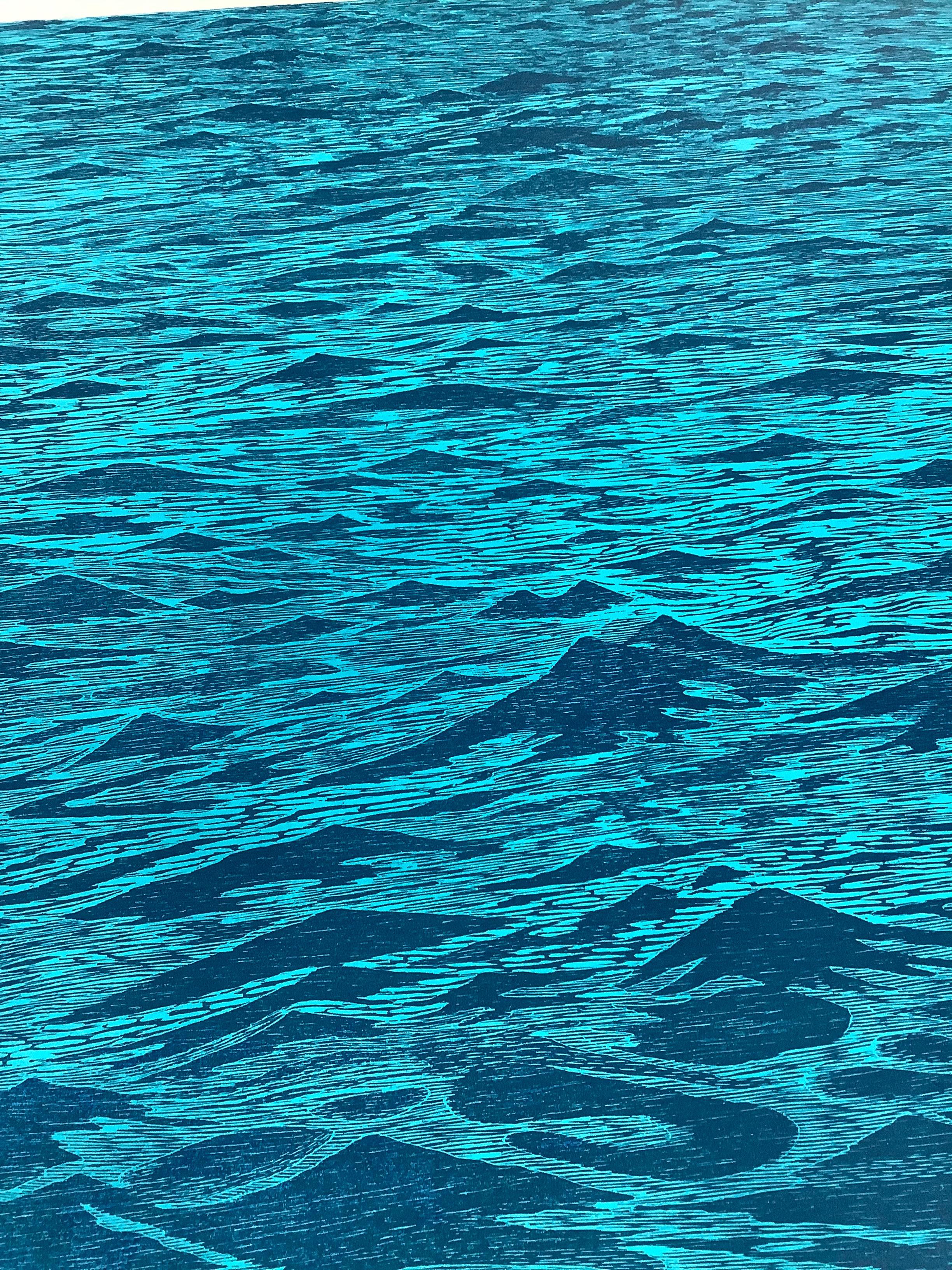 Big Seascape XII Left - Ocean Waves, Holzschnittdruck in Blautönen, Big Seascape XII, 2015 im Angebot 6