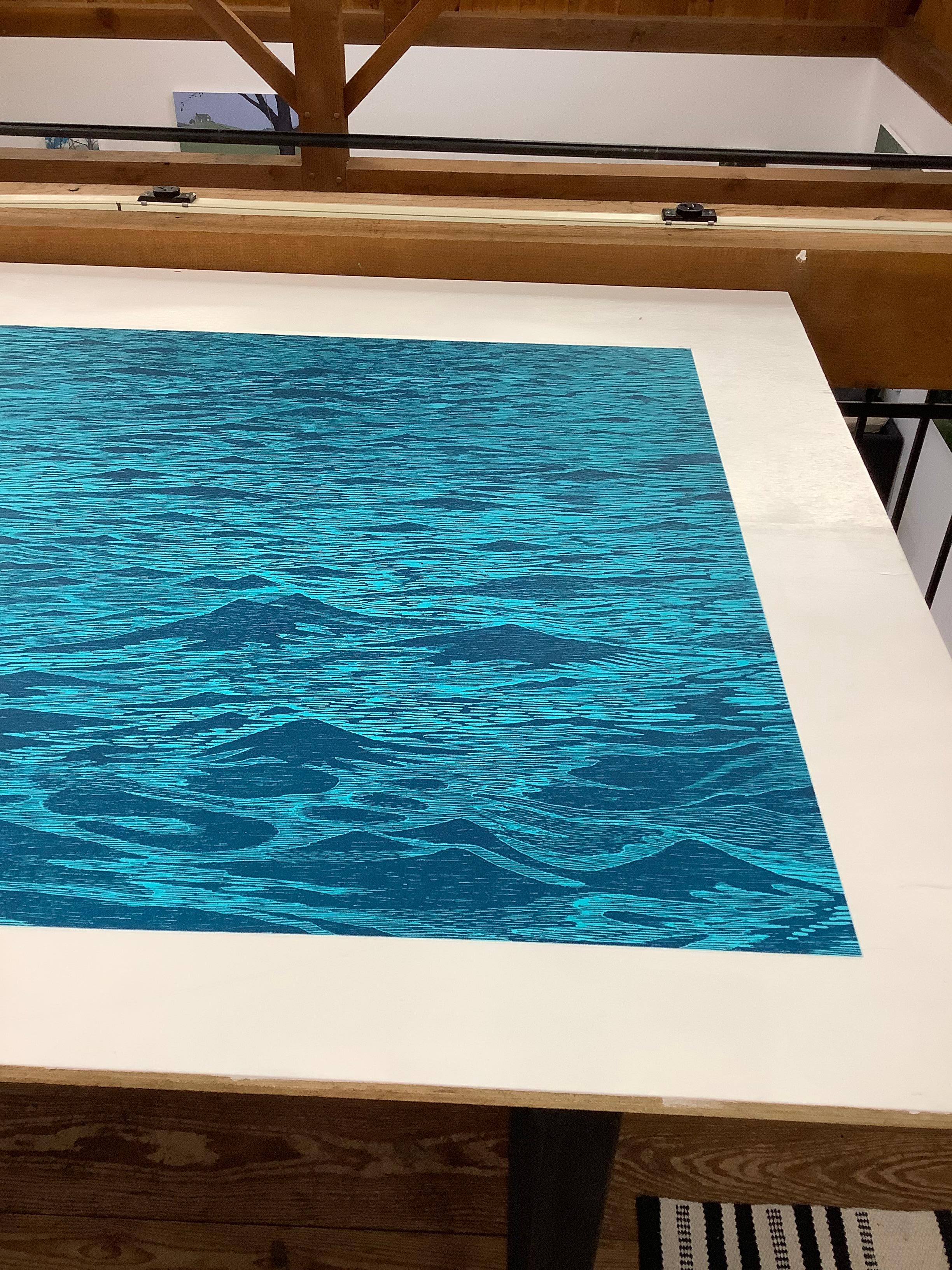 Big Seascape XII Left - Ocean Waves, Holzschnittdruck in Blautönen, Big Seascape XII, 2015 im Angebot 9