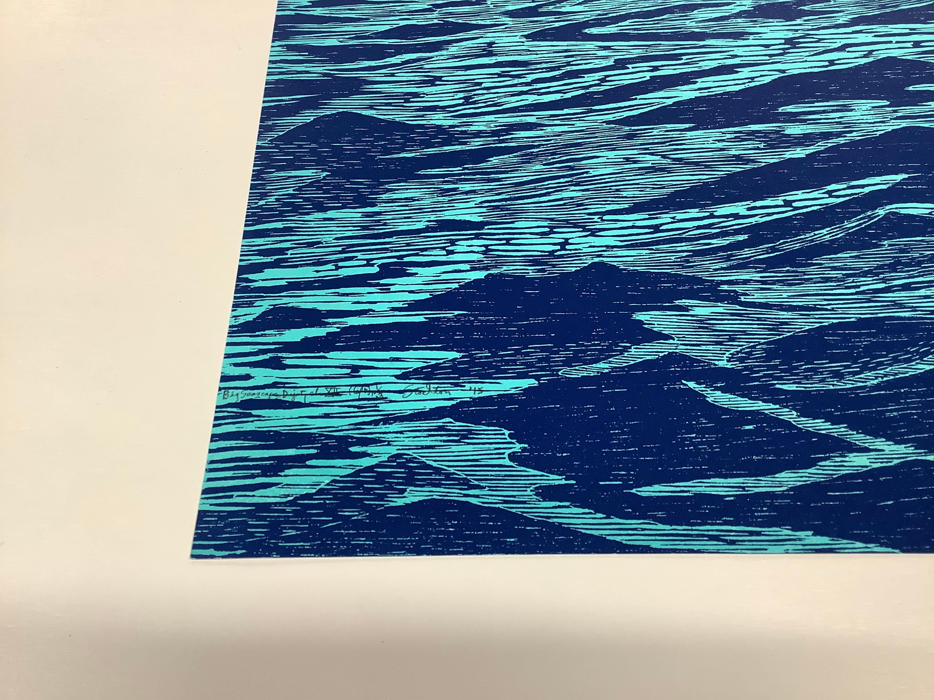 Big Seascape XII Left - Ocean Waves, Holzschnittdruck in Blautönen, Big Seascape XII, 2015 im Angebot 1