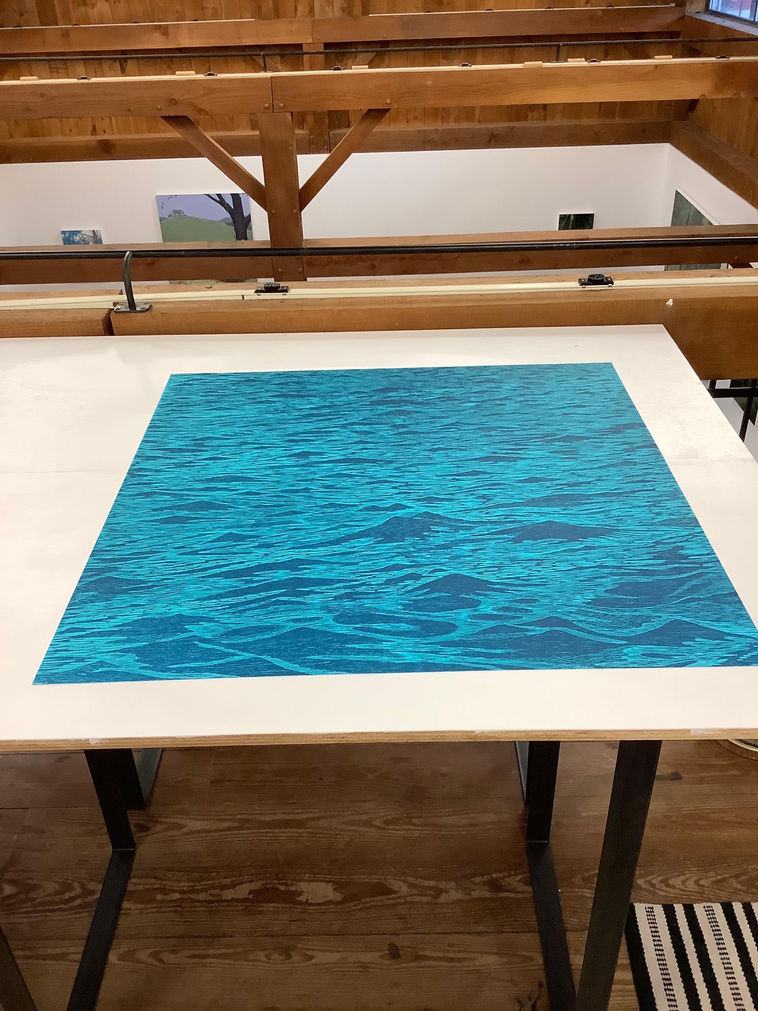 Big Seascape XII Left - Ocean Waves, Holzschnittdruck in Blautönen, Big Seascape XII, 2015 im Angebot 4