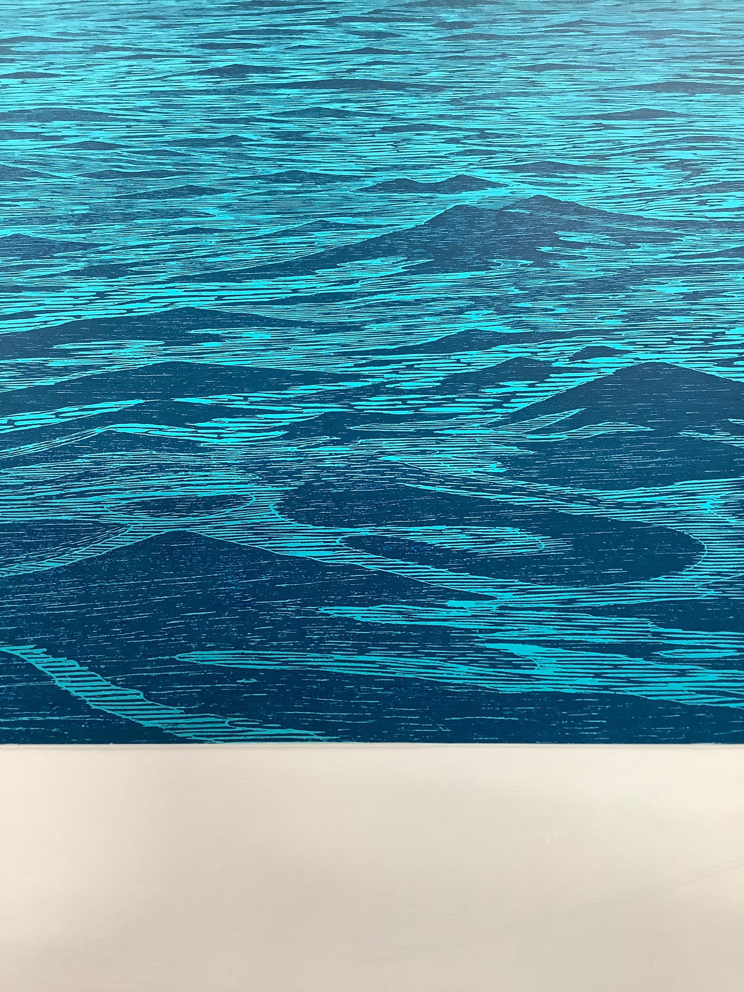 Big Seascape XII Left - Ocean Waves, Holzschnittdruck in Blautönen, Big Seascape XII, 2015 im Angebot 5