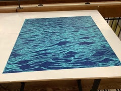 Big Seascape XII Left, Ocean Waves Woodcut Print in Shades of Blue