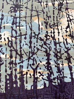 Cloud Trees Variation Three Stream, Forest, Grey Clouds Blue Sky, Eggplant Trees