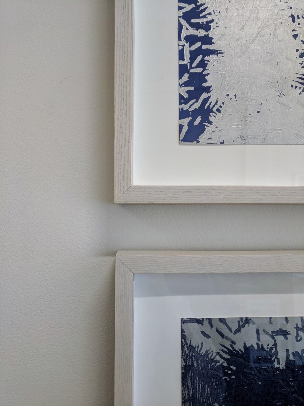 Cluster XI Three, Woodcut Print, Abstract Pattern in Navy Blue, Metallic Silver For Sale 4