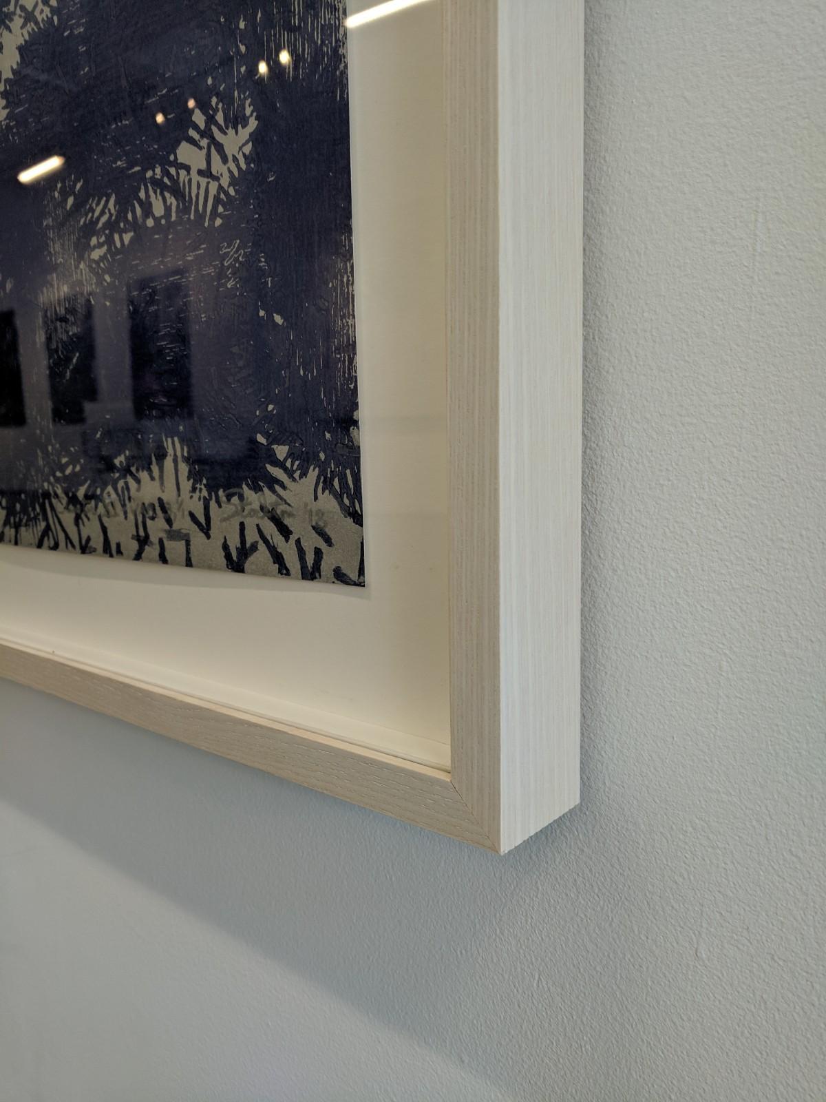 Cluster XI Three, Woodcut Print, Abstract Pattern in Navy Blue, Metallic Silver For Sale 6