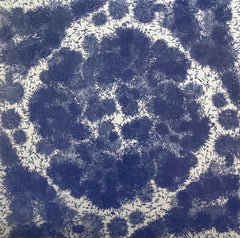Cluster XI Three, Woodcut Print, Abstract Pattern in Navy Blue, Metallic Silver
