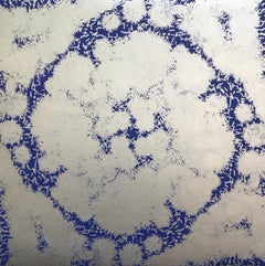 Cluster XI Two, Woodcut Print Abstract Pattern Silver Clusters on Dark Navy Blue