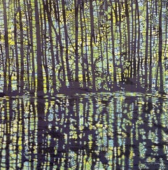 Cala Variación Ocho, Árboles, Agua, Verde Lima, Azul Cielo, Violeta Oscuro Bosque
