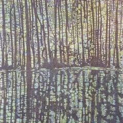 Cala Variación Doce, Árboles Lavanda, Agua, Cielo Amarillo Pálido Bosque Azul