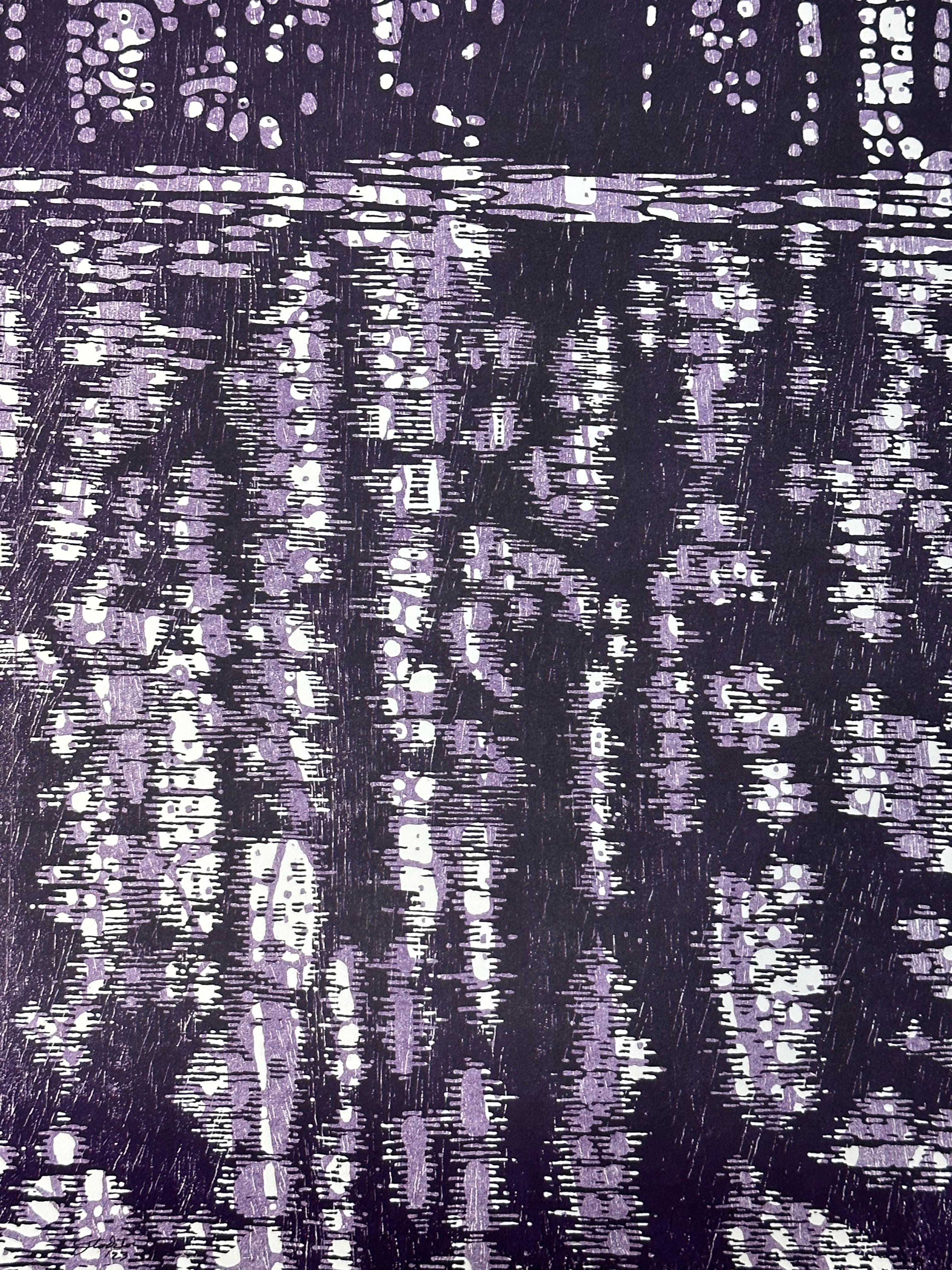 Cove Variation Two, Trees, Water, Gray, Lilac, Iris Violet Landscape For Sale 5