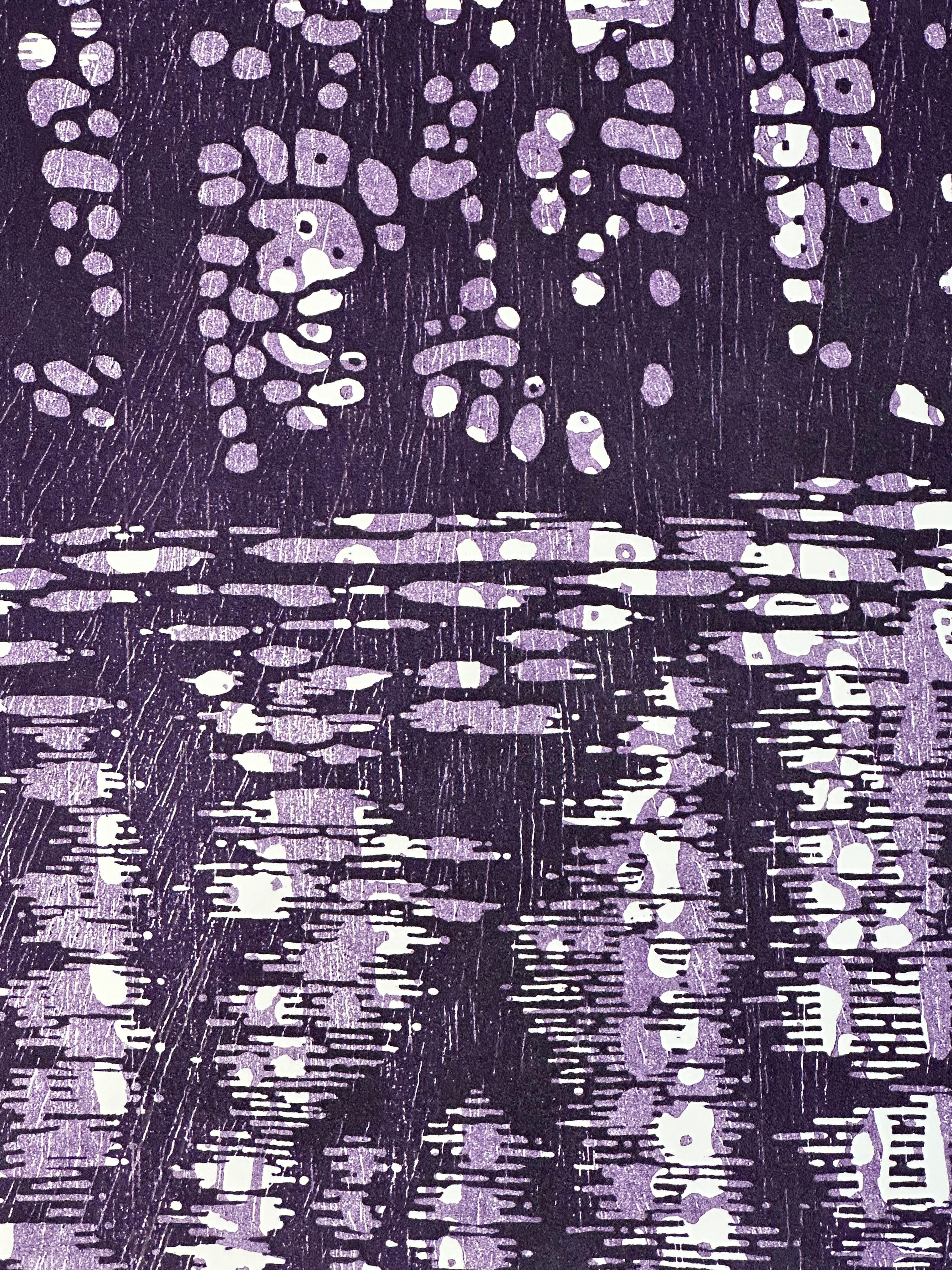 Cove Variation Two, Trees, Water, Gray, Lilac, Iris Violet Landscape - Contemporary Print by Eve Stockton