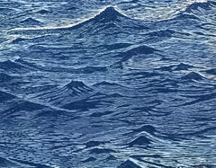 Seascape Diptych 23 - Blue Sea Ocean Waves Water Woodcut Print, 2019
