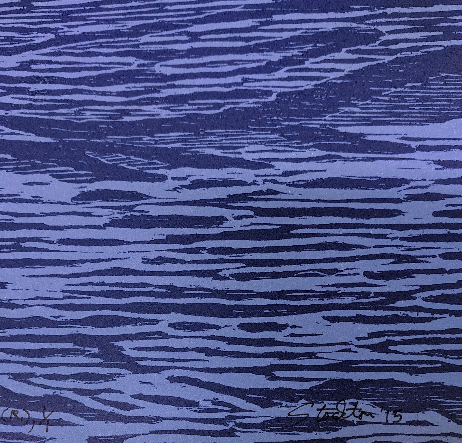 Seascape Diptych Six, Cobalt Blue Horizontal Seascape, Waves Woodcut Print   For Sale 3