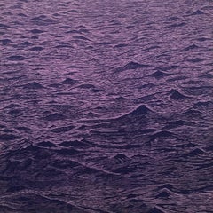 Seascape One, Ocean Waves Woodcut Print, Pale Lavender and Dark Violet Purple