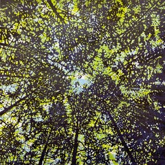 Woodland Skyscape 136, Forest Sky, Trees, Lime Green, Light Blue, Dark Eggplant