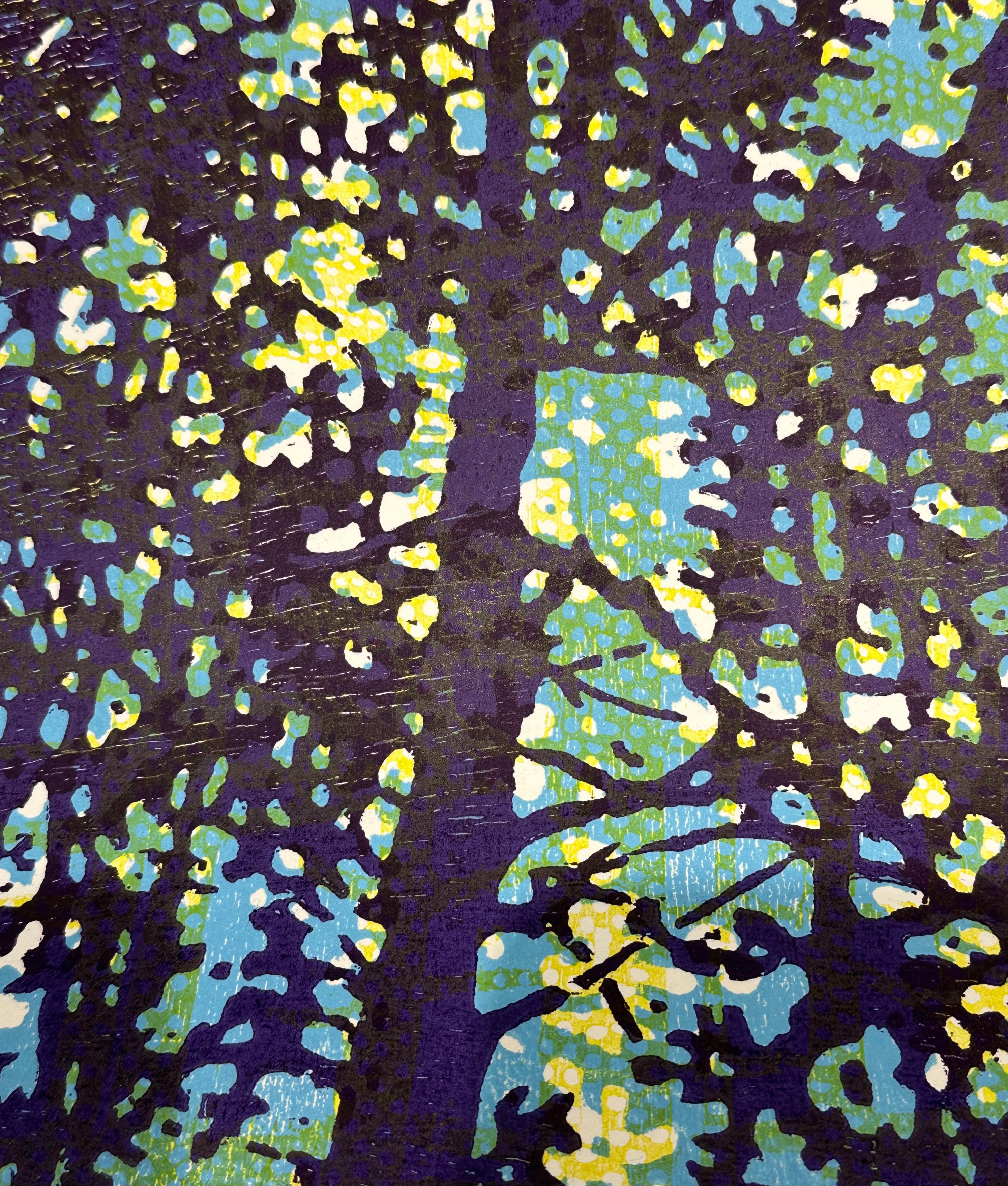 Paisaje Boscoso 142, Cielo Forestal, Árboles, Azul Marino Lapislázuli, Amarillo Claro, Cerceta 3