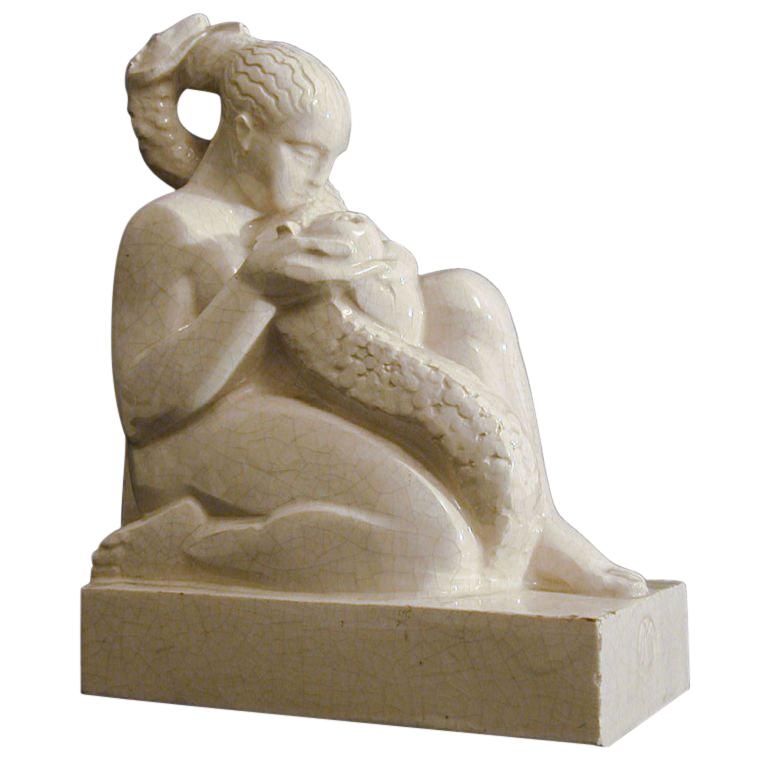 "Eve with Serpent, " unique French Art Deco sculpture
