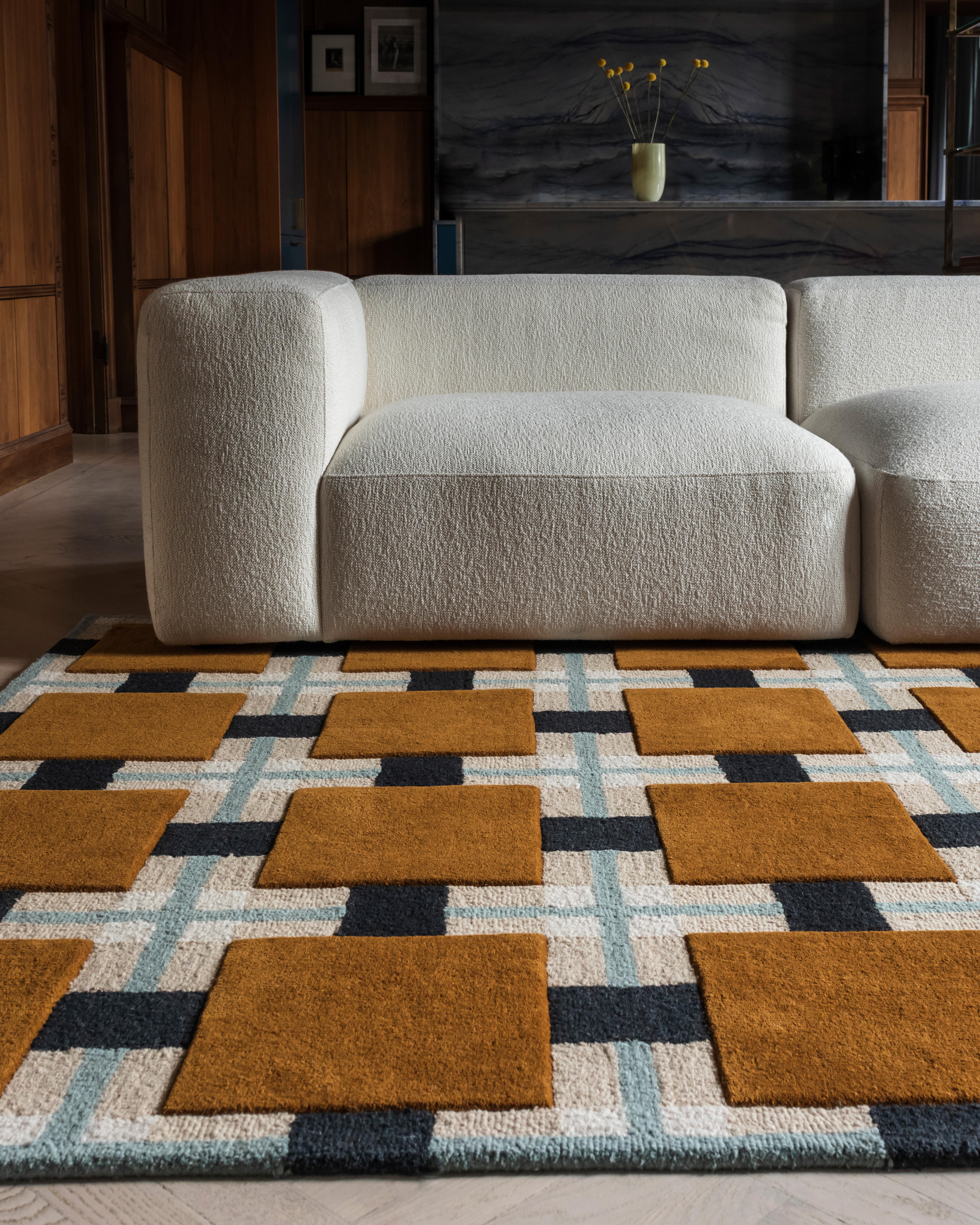 Indian Evelina Kroon Ochre Fields Wool Rug For Sale