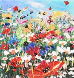 Colourful Impasto Abstract Wild Flower Painting by Contemporary British Artist