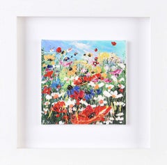 Colourful Impasto Abstract Wild Flower Painting by Contemporary British Artist