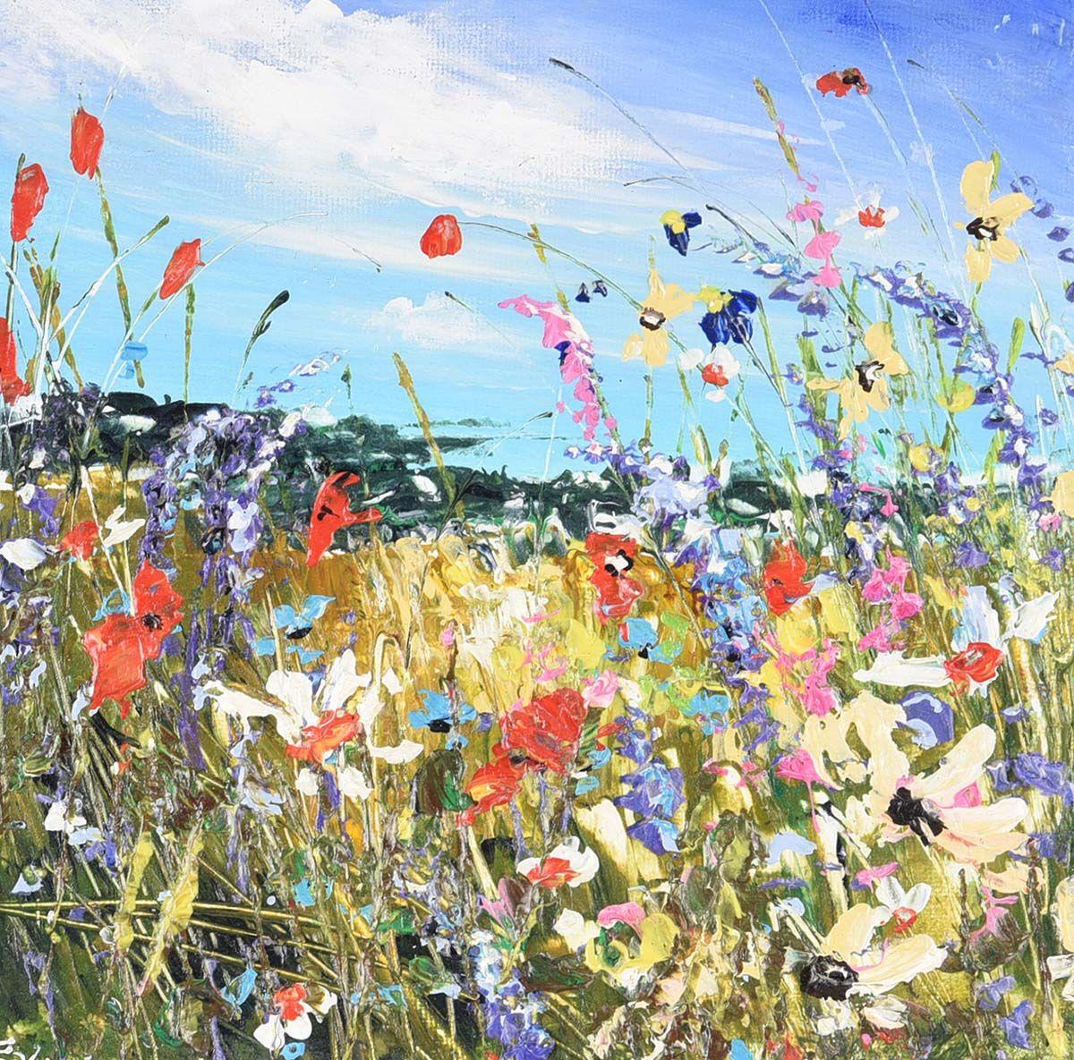 Evelina Vine Landscape Painting - Colourful Impasto Wild Flower Meadow Painting by Contemporary British Artist