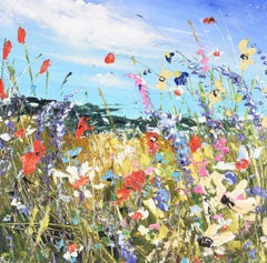 Colourful Impasto Wild Flower Meadow Painting by Contemporary British Artist