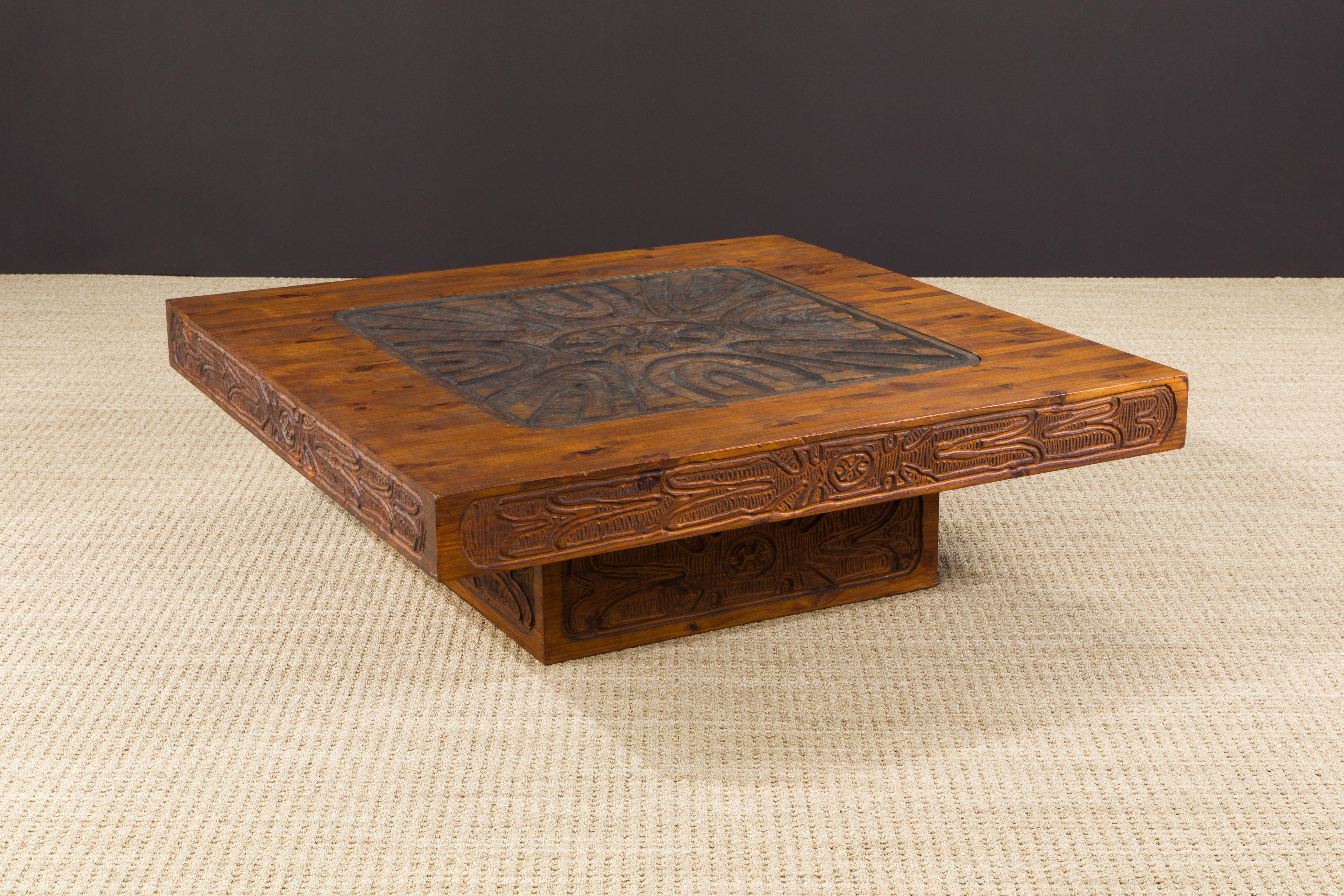 Late 20th Century Evelyn Ackerman Attributed Mexican Modern Carved Wood Coffee Table, circa 1970s