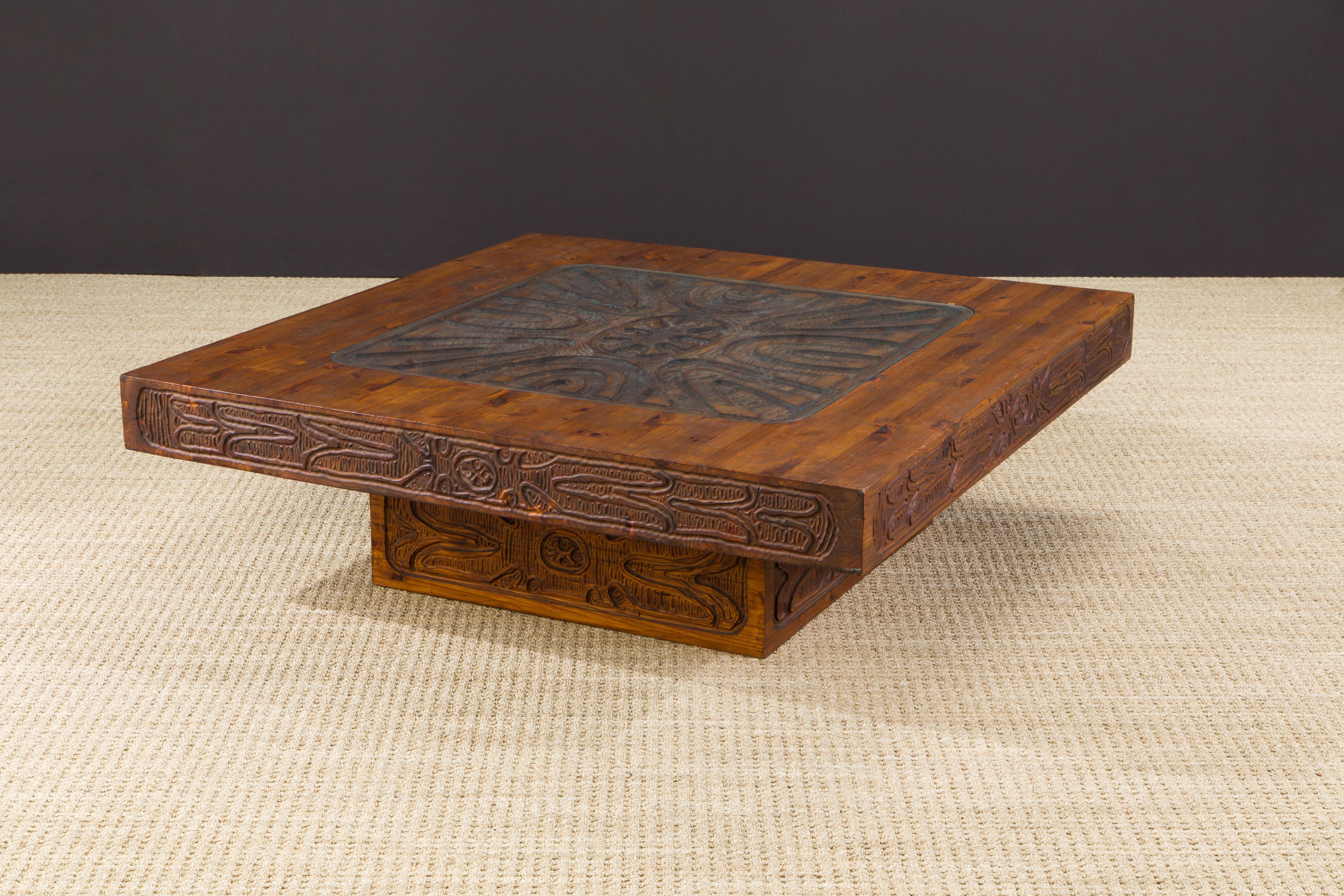 Evelyn Ackerman Attributed Mexican Modern Carved Wood Coffee Table, circa 1970s 1