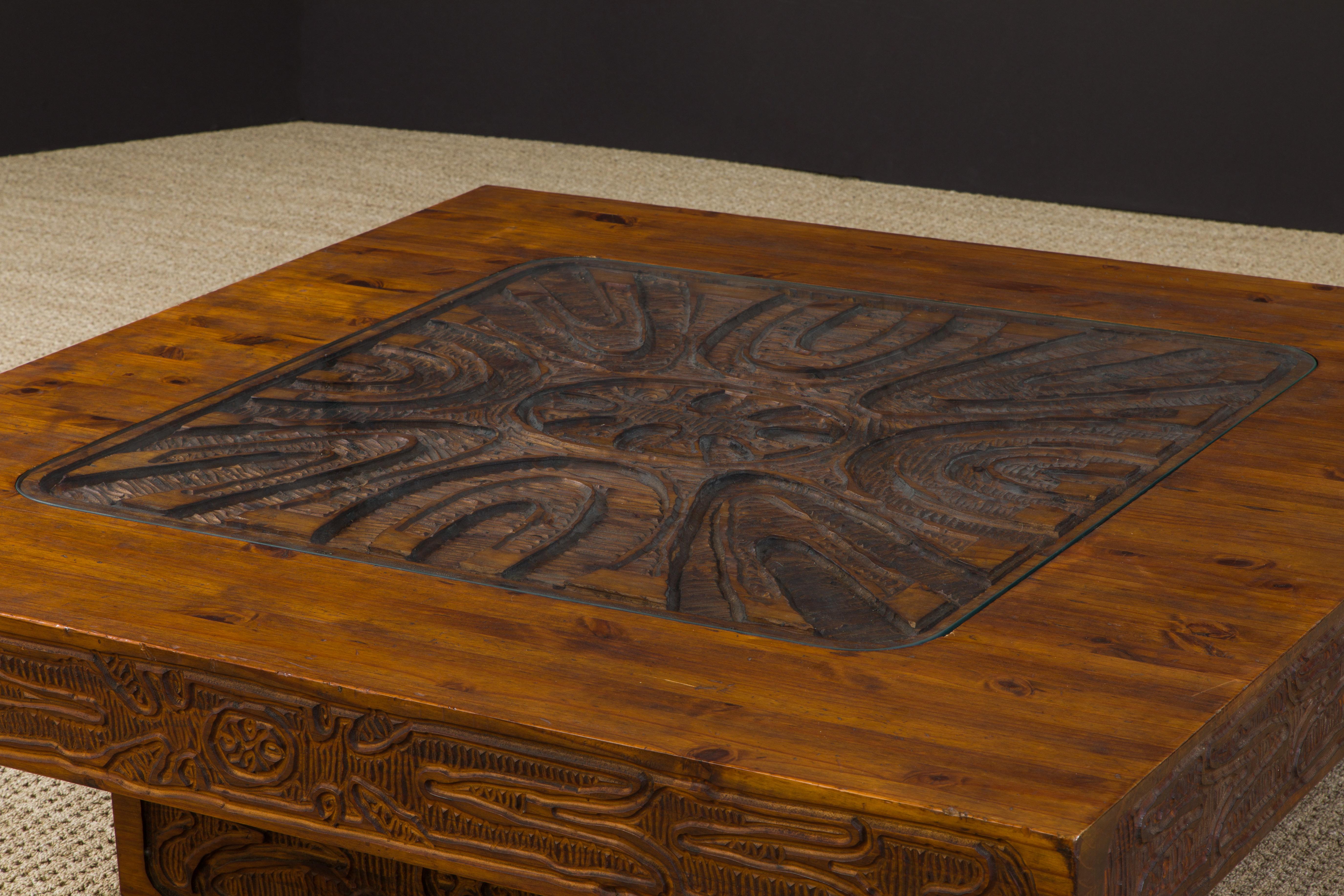 Evelyn Ackerman Attributed Mexican Modern Carved Wood Coffee Table, circa 1970s 2