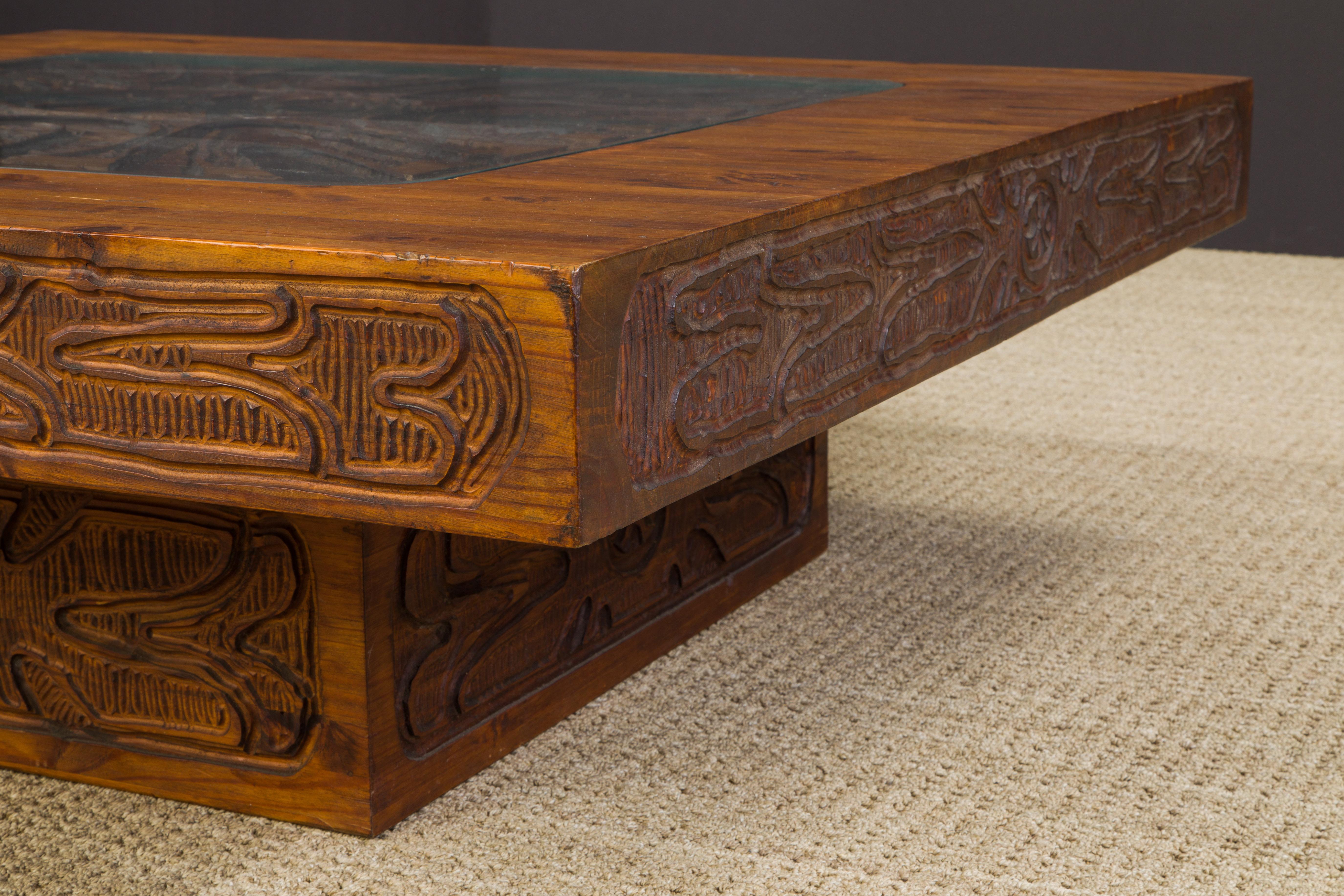 Evelyn Ackerman Attributed Mexican Modern Carved Wood Coffee Table, circa 1970s 4