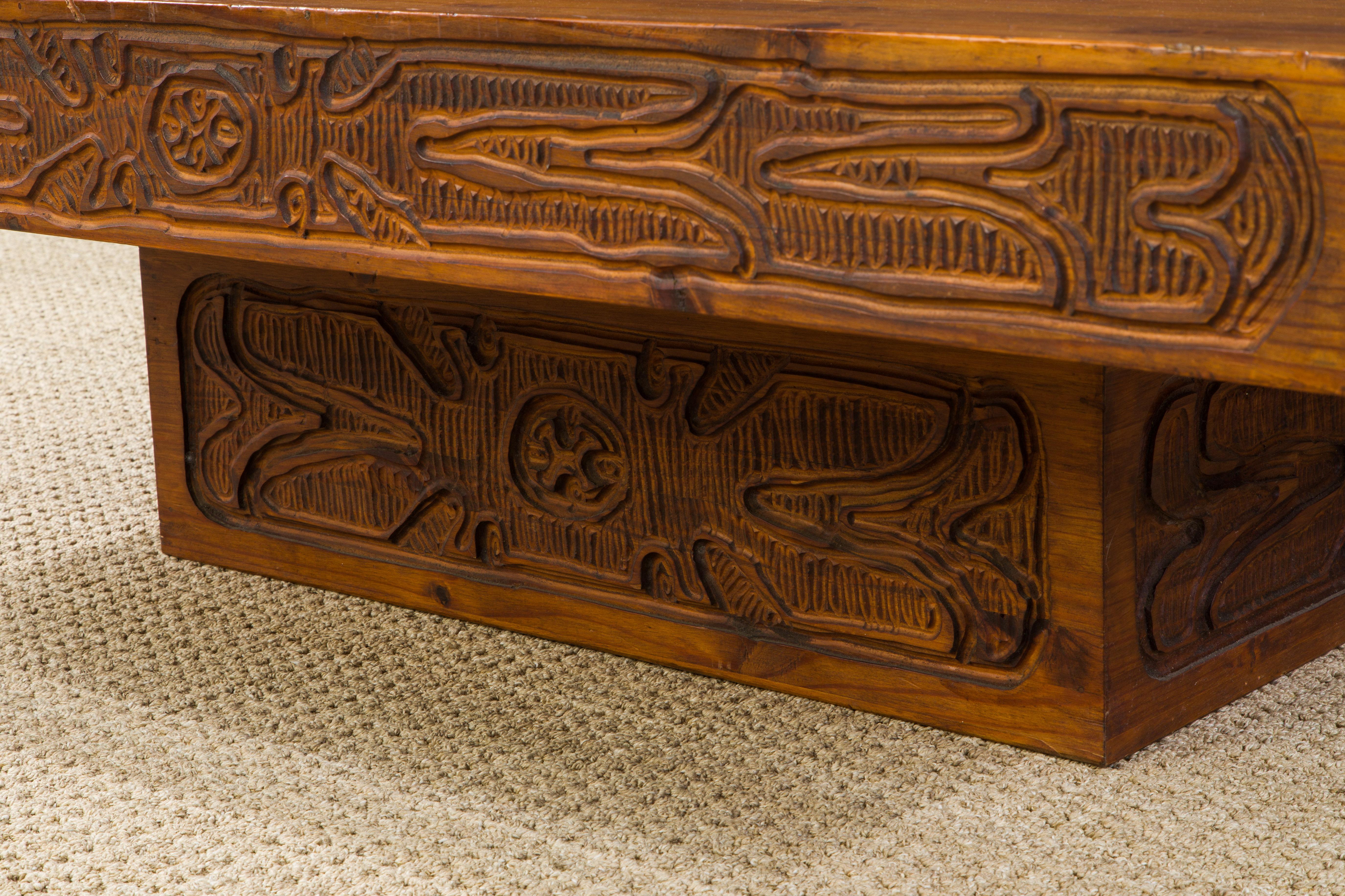 Evelyn Ackerman Attributed Mexican Modern Carved Wood Coffee Table, circa 1970s 3