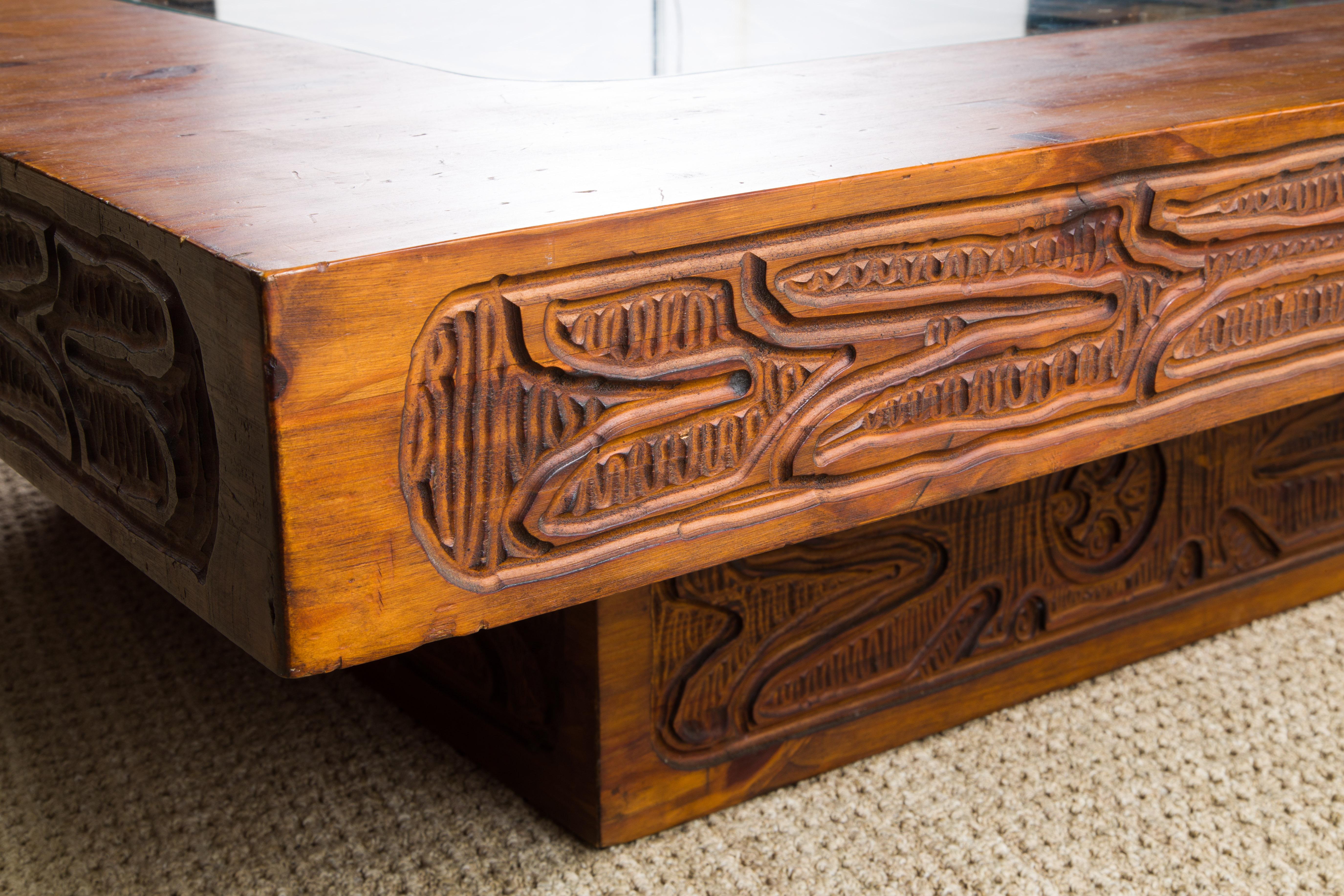 Evelyn Ackerman Attributed Mexican Modern Carved Wood Coffee Table, circa 1970s 8