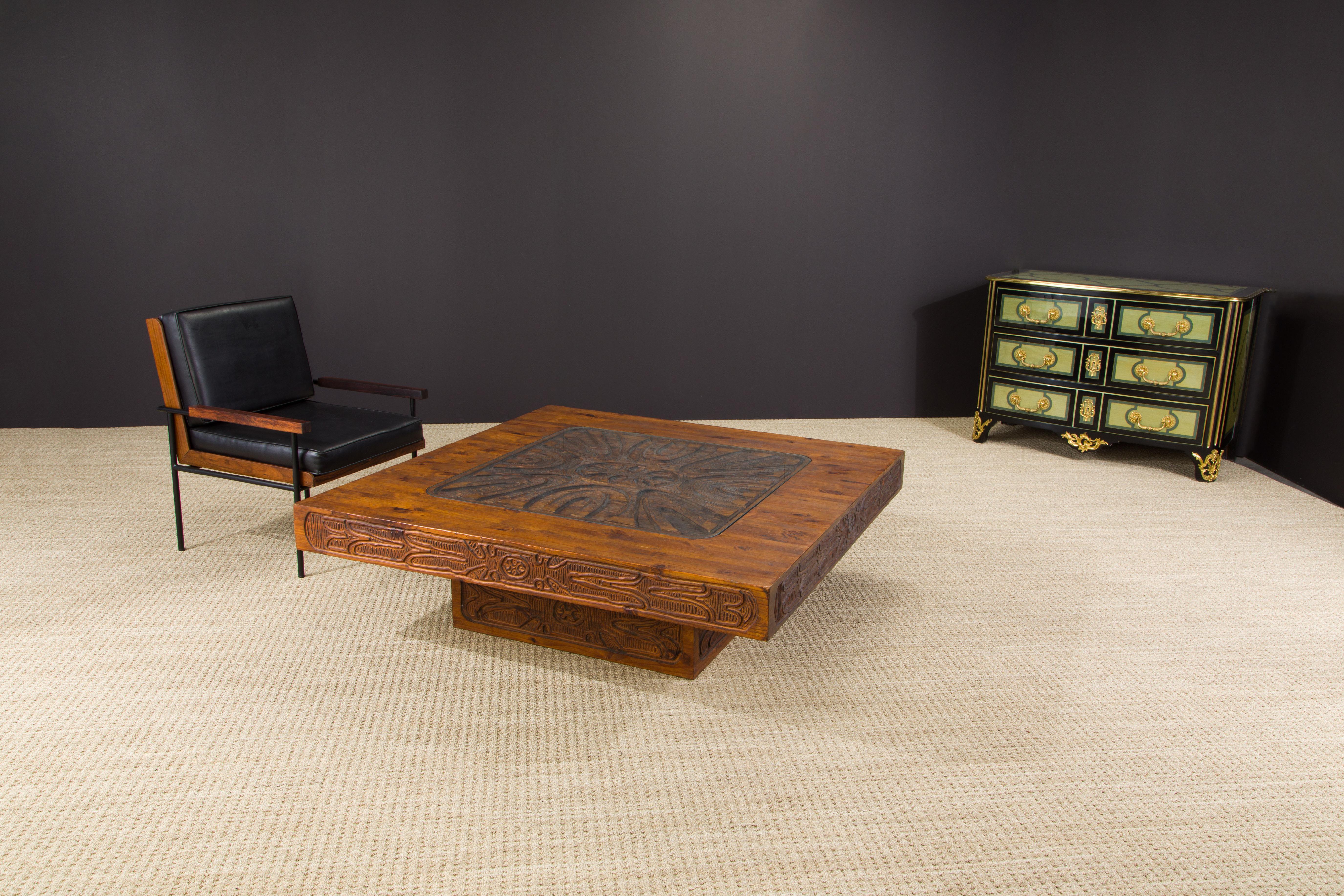 Evelyn Ackerman Attributed Mexican Modern Carved Wood Coffee Table, circa 1970s 11