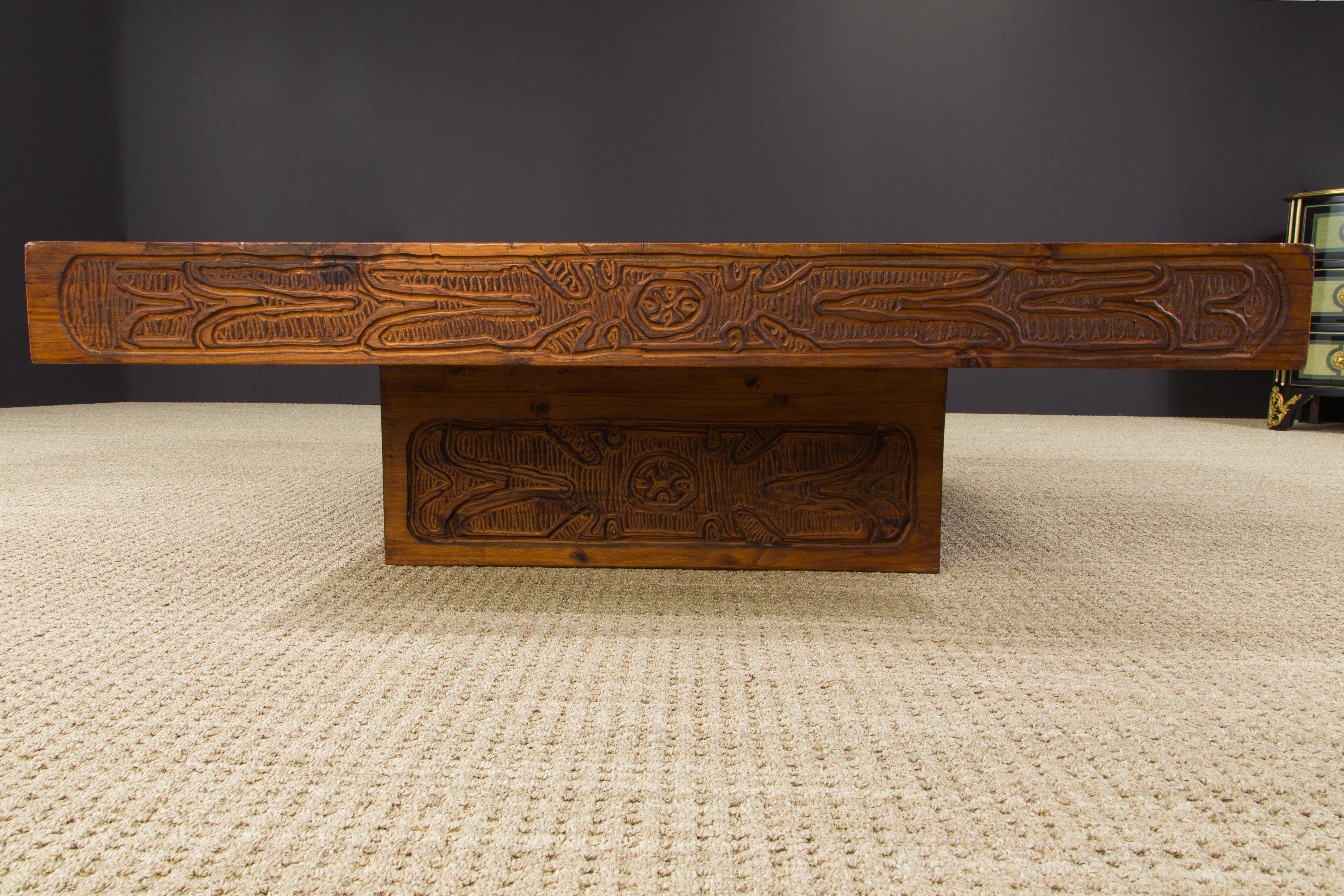 Evelyn Ackerman Attributed Mexican Modern Carved Wood Coffee Table, circa 1970s 12