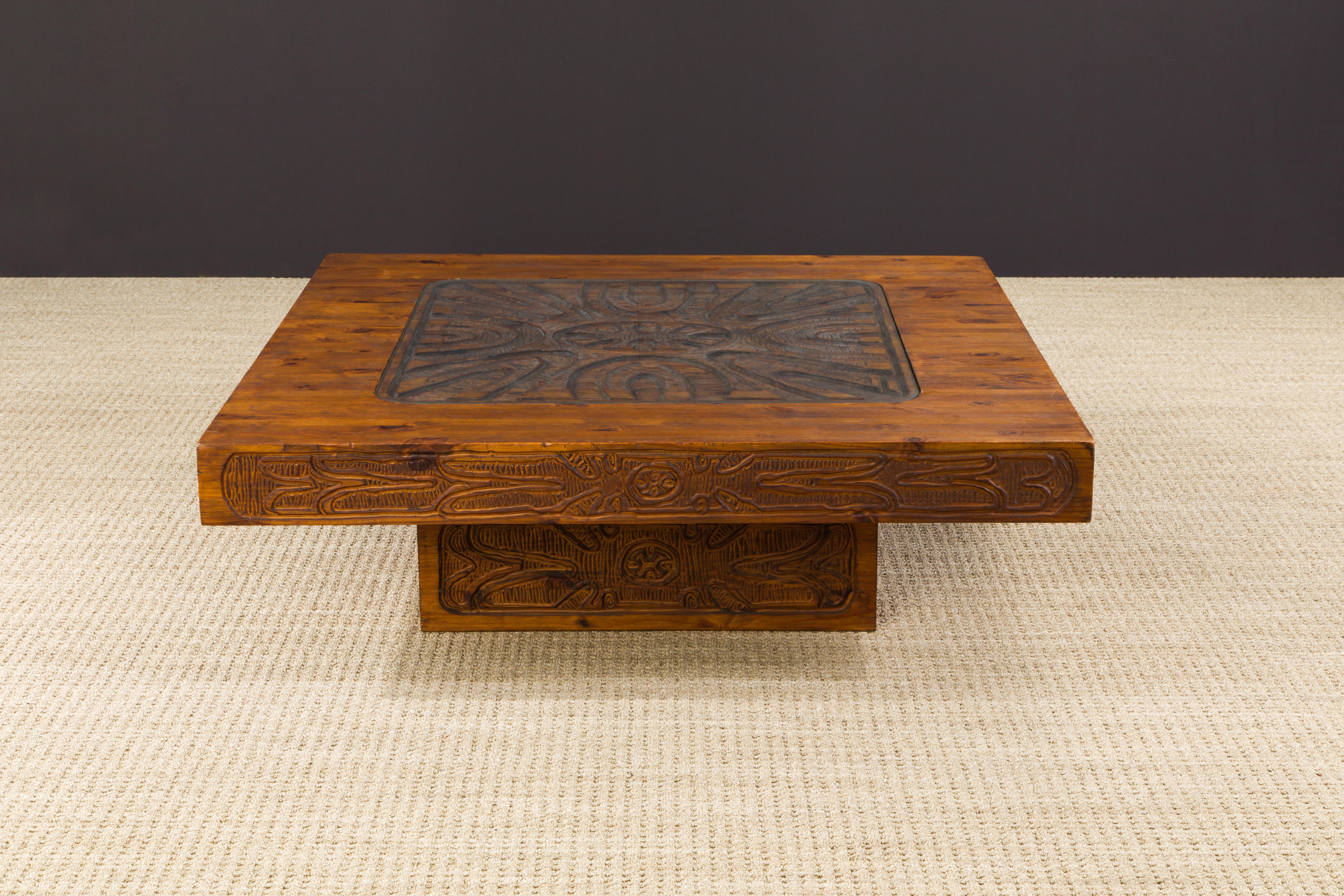 Evelyn Ackerman Attributed Mexican Modern Carved Wood Coffee Table, circa 1970s In Good Condition In Los Angeles, CA