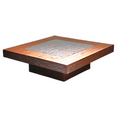 Evelyn Ackerman Attributed Mexican Modern Carved Wood Coffee Table, circa 1970s