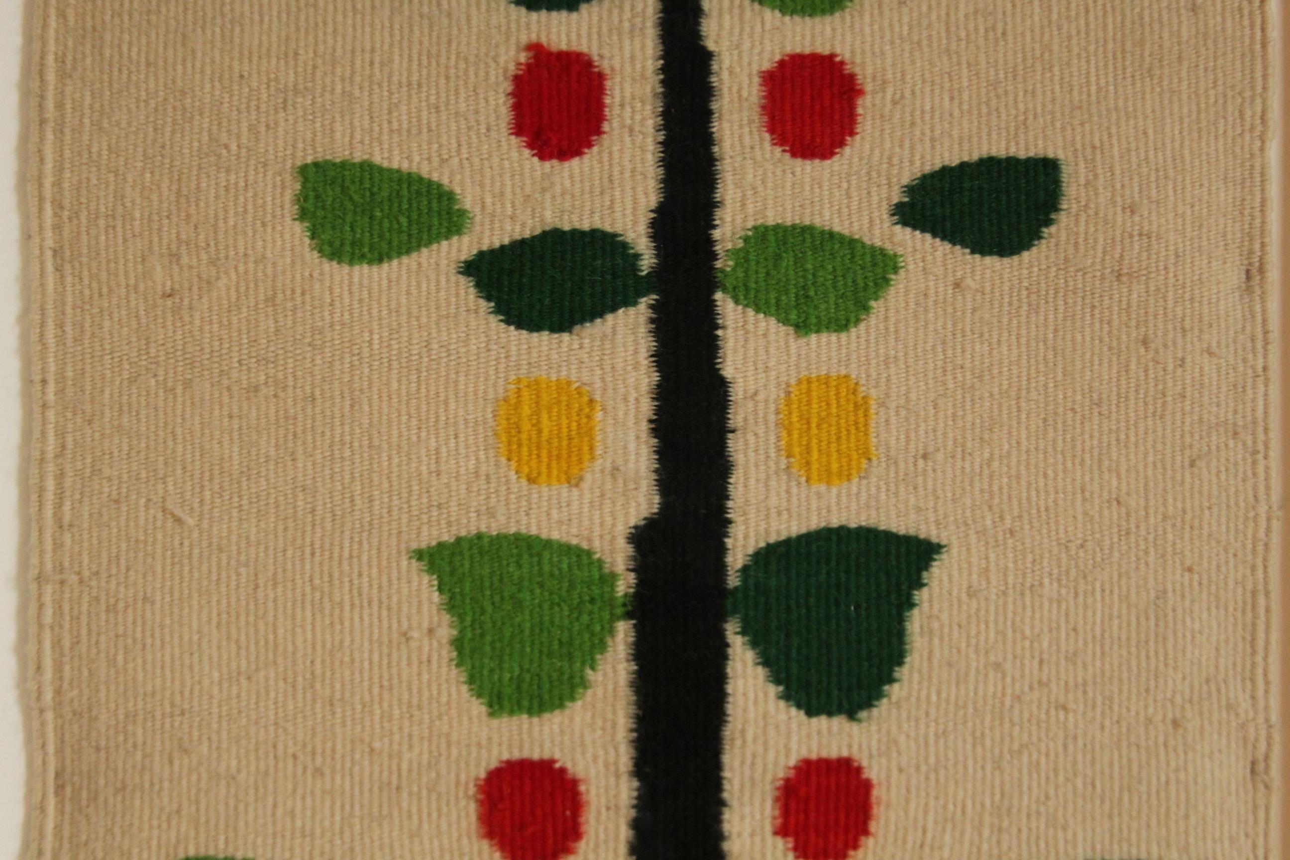 Folk Art Evelyn Ackerman Birds and Tree Hand-Woven Wool Tapestry, 1960s