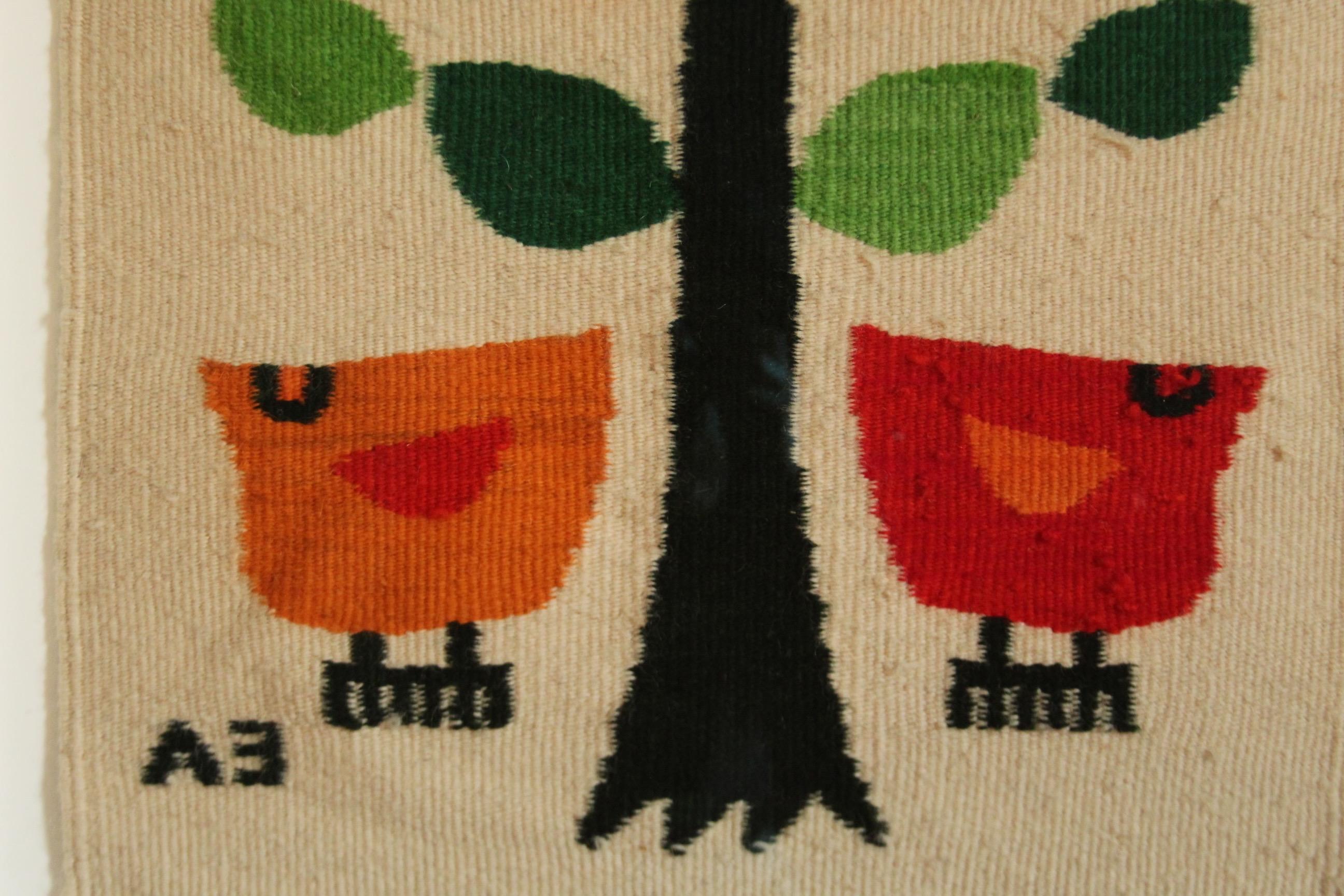 Mid-20th Century Evelyn Ackerman Birds and Tree Hand-Woven Wool Tapestry, 1960s