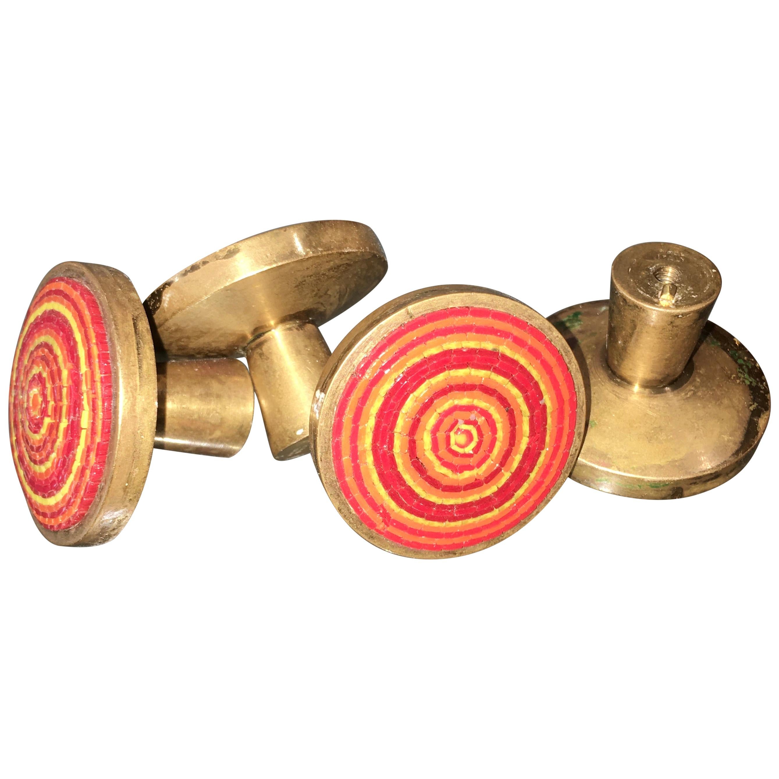 Evelyn Ackerman Brass and Micro-Mosaic Drawer Pulls
