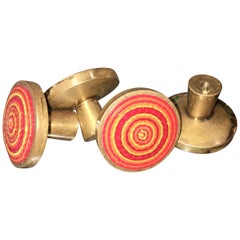 Retro Evelyn Ackerman Brass and Micro-Mosaic Drawer Pulls