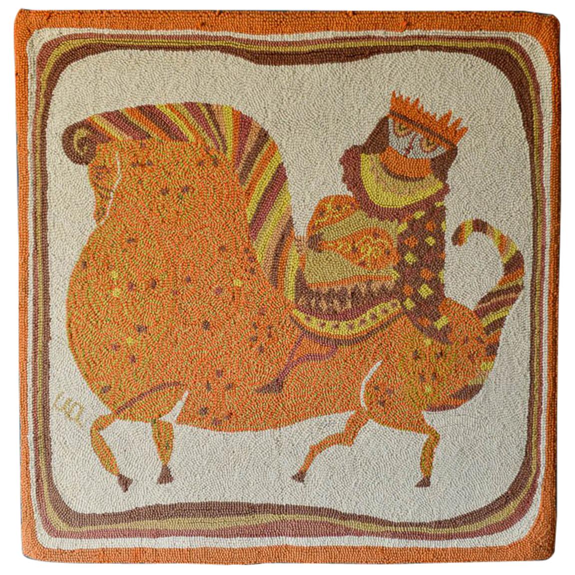 Evelyn Ackerman Hooked Wool Tapestry Titled 'Equestrian' circa 1959