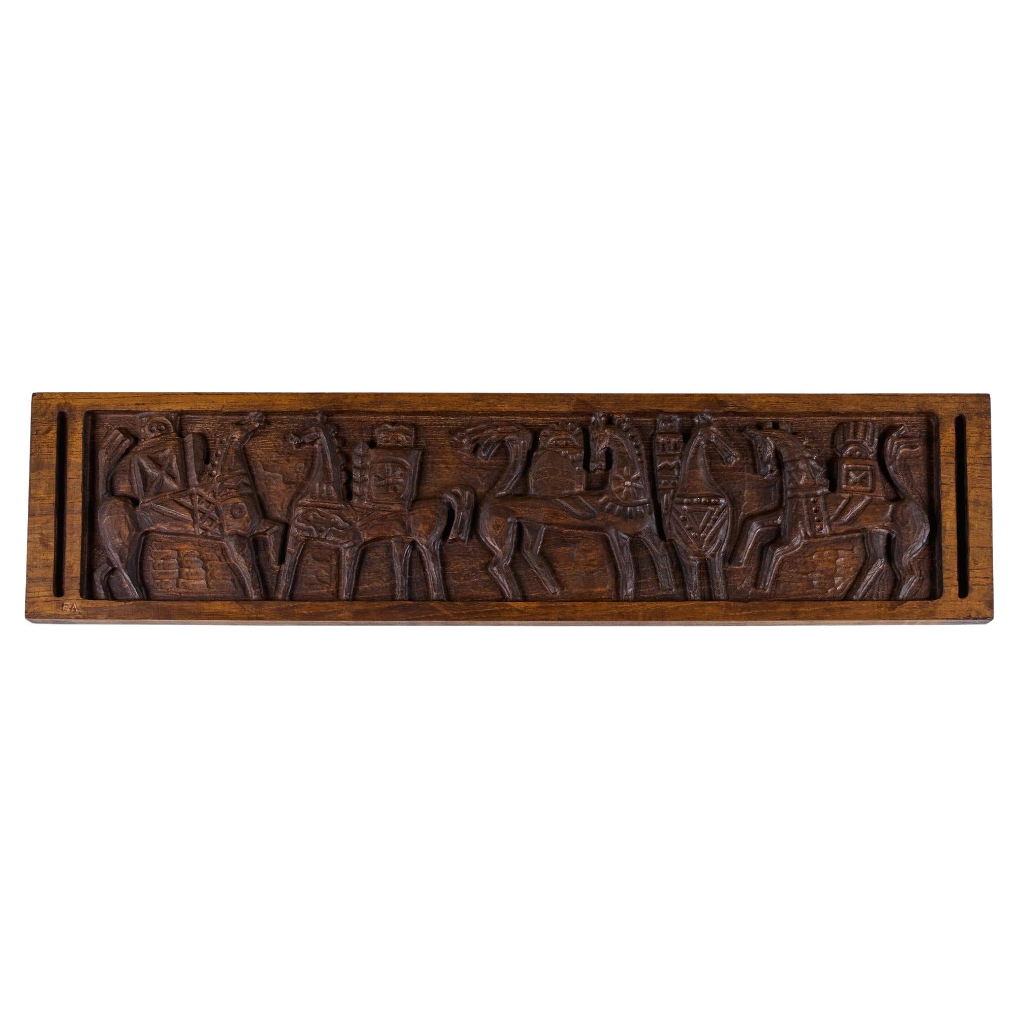 Evelyn Ackerman 'Horsemen' Wood Carved Panel