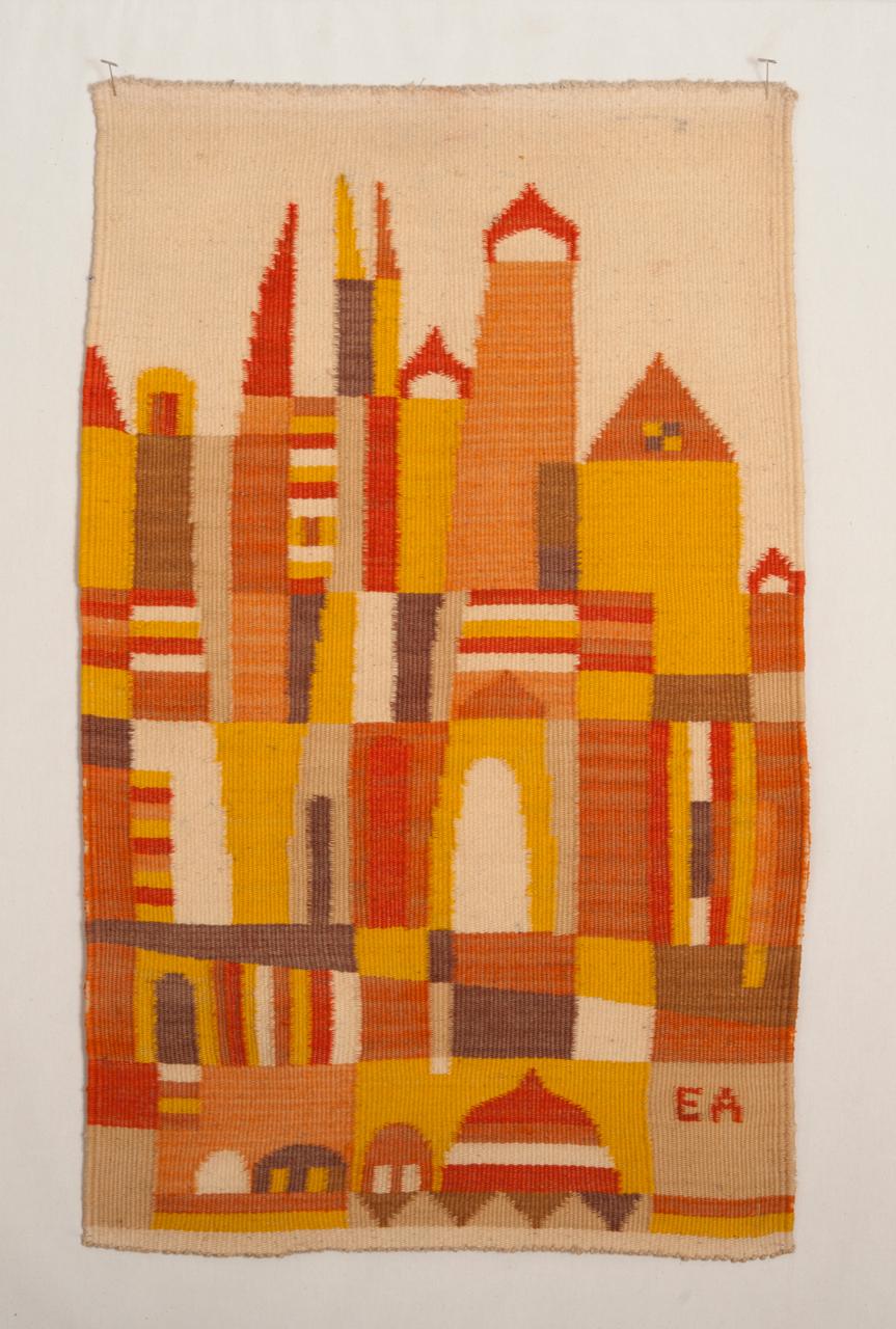 Hand-Woven Evelyn Ackerman Mid-Century Modern Cityscape Tapestry