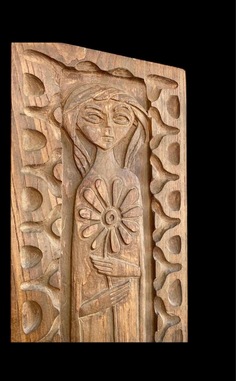 Evelyn Ackerman Panelcarve Arte Flora de Madera Era Industries 1963 en Bueno estado para la venta en Stafford, TX
