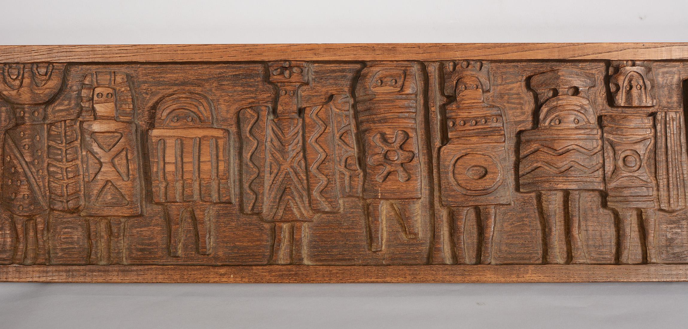 Mid-Century Modern Evelyn Ackerman Tribal Warriors Carved Bas Relief Panel Era Industries