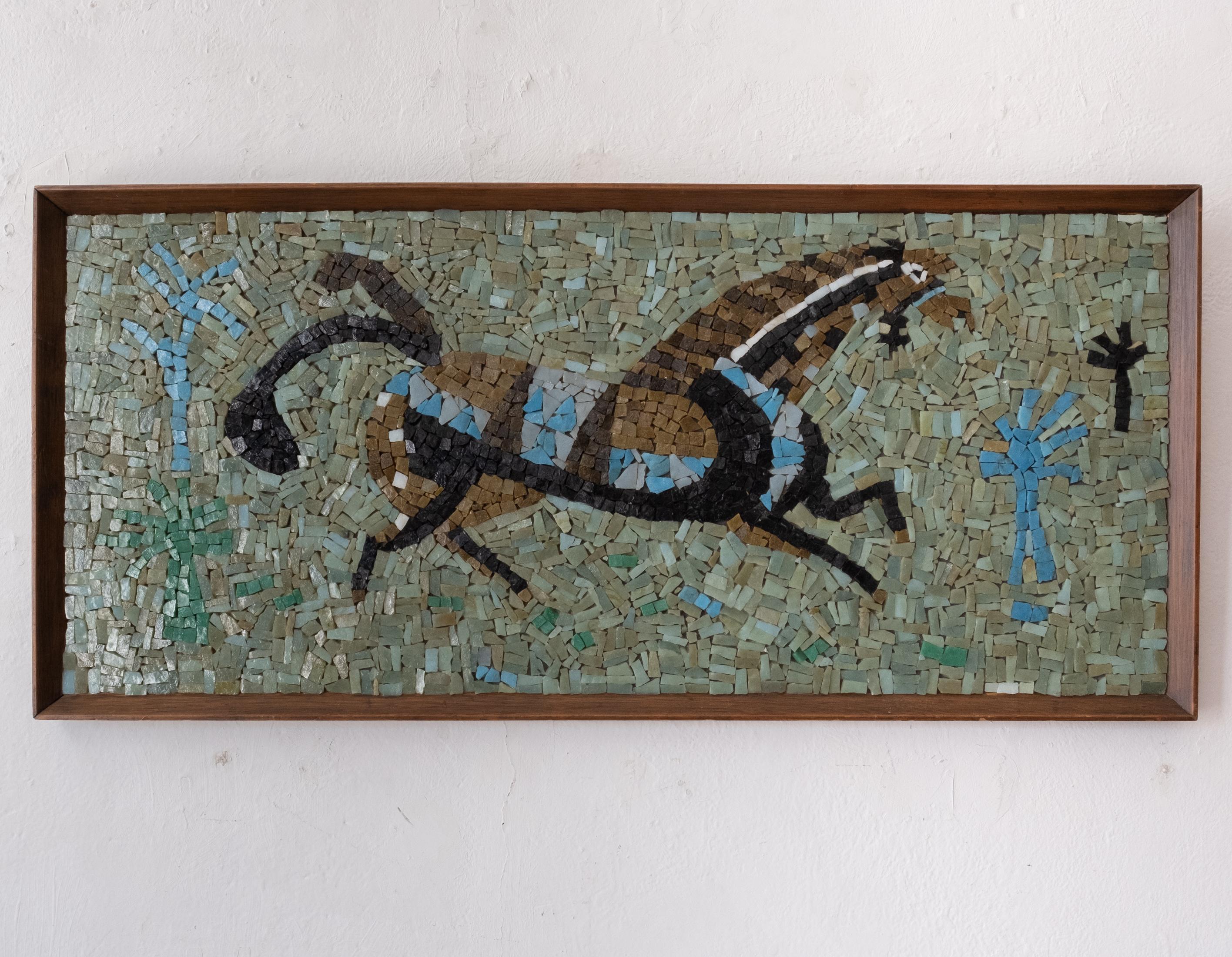 Gallant Horse glass tile mosaic by Evelyn and Jerome Ackerman for their company, ERA. Wood frame. ERA Industries, 1957. Retains original label. 

Literature: Hand-in-Hand: Ceramics, Mosaics, Tapestries and Woodcarvings by the California