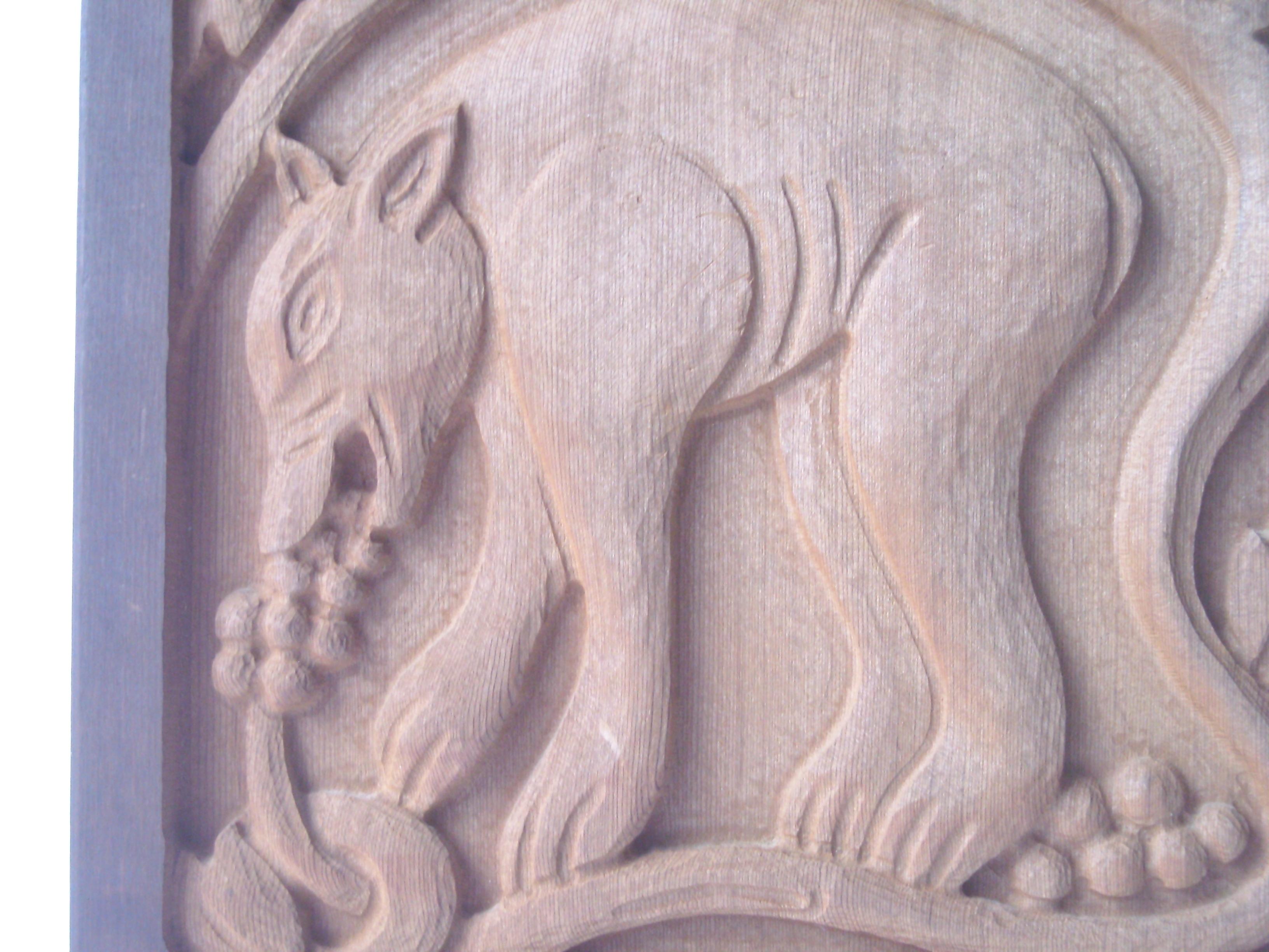 Very nice bear in oak carving panel designed by Evelyn Ackerman. Wall sculpture.