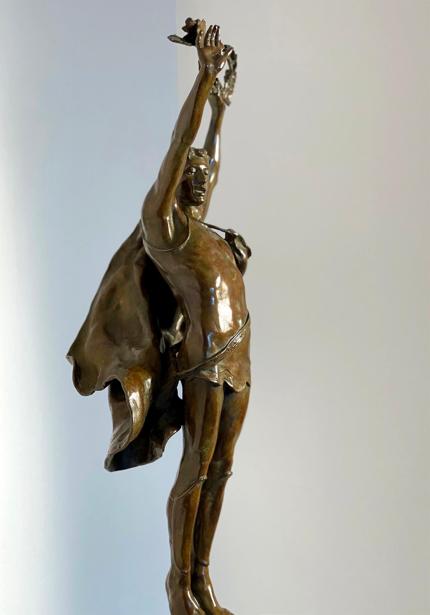 Victory - Athletic Young Man in Classical Pose,  ( Female Sculptor ) For Sale 2