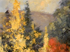 Autumn at the Cottage in the Woods – Landschaft in Öl auf Masonit